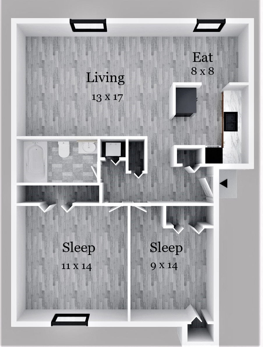 Two Bedroom One Bath floor plan